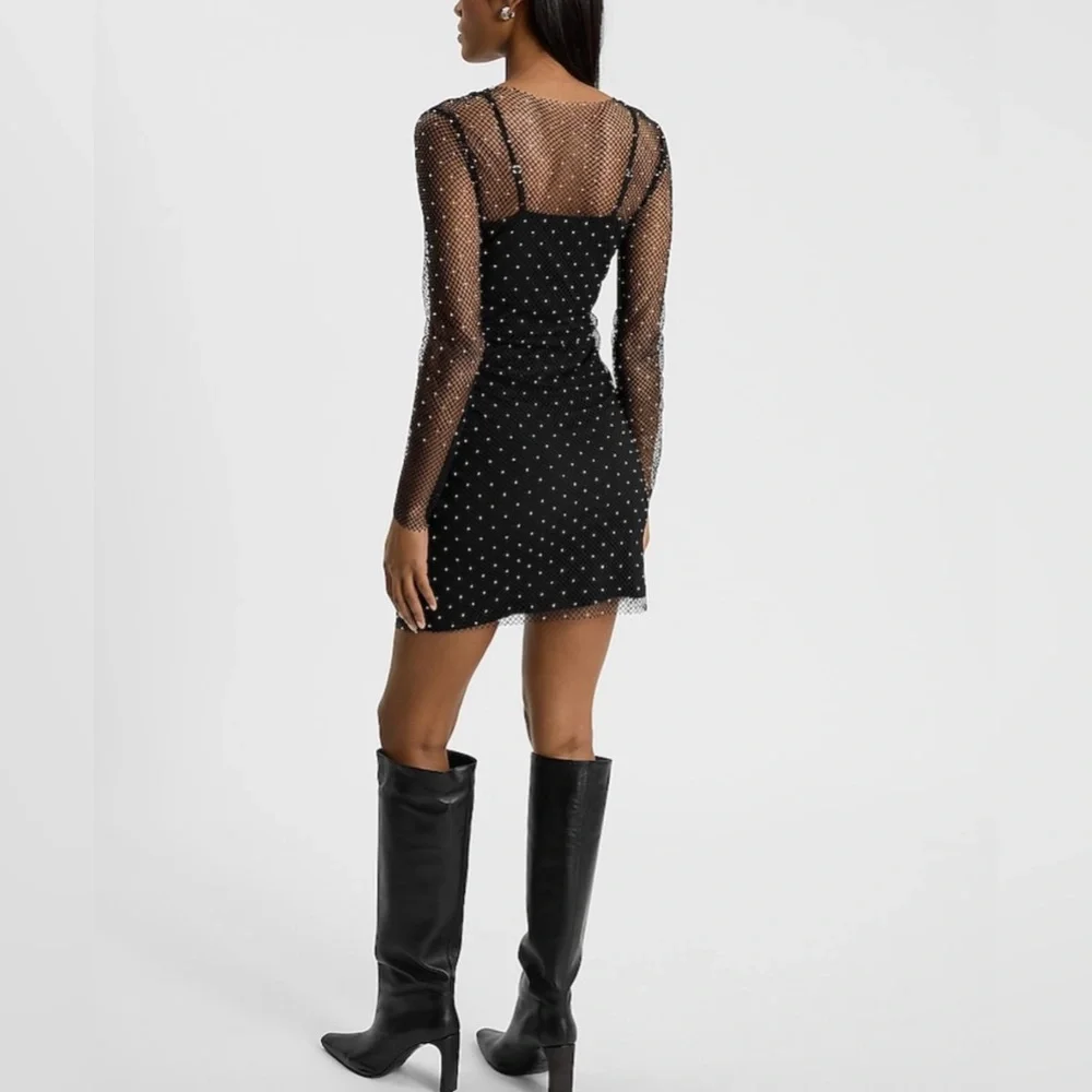 Mesh Rhinestone Long Sleeve Mini Dress - Picture 3 of 4